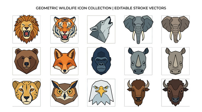 Geometric Wildlife Icon Collection Vector.