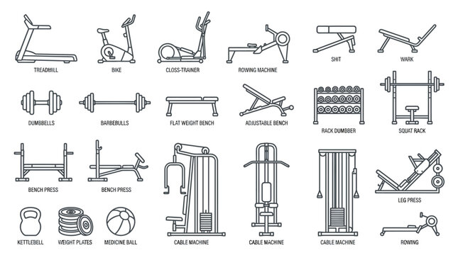 Gym equipment for strength training exercises.