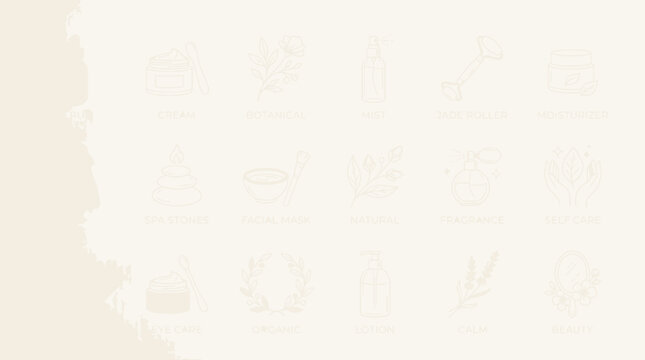 Luxury beauty and skincare icons clean line art cosmetics spa organic.