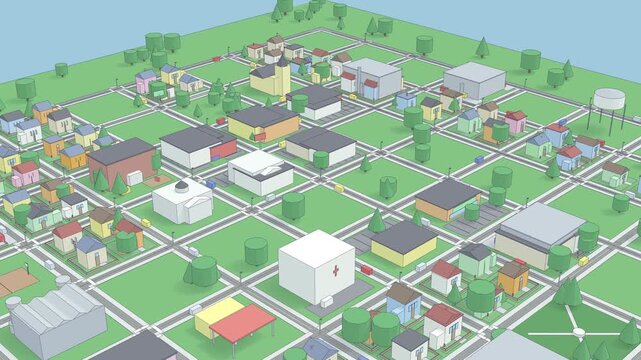 Cartoon city road buildings town bg able to loop endless 4k