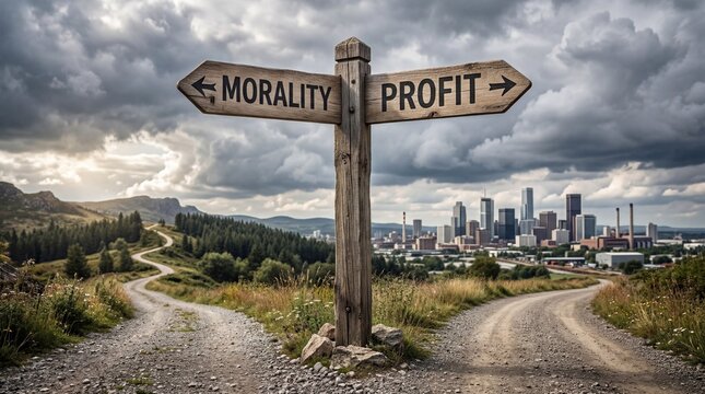 Dilemma of Morality Versus Profit at a Crossroads.