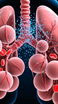 Detailed Medical Illustration of Alveoli and Bronchioles in the Lungs Showing Particle Diffusion in a Healthcare Context for Educational Purposes