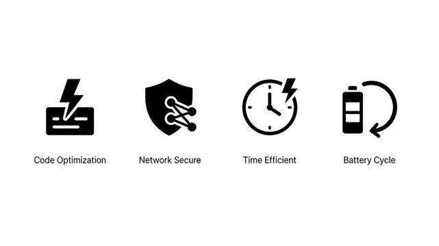 Presenting code optimization, network security, and efficient battery life, representing the concepts of technology driven performance, software development, and mobile office experience improvement.
