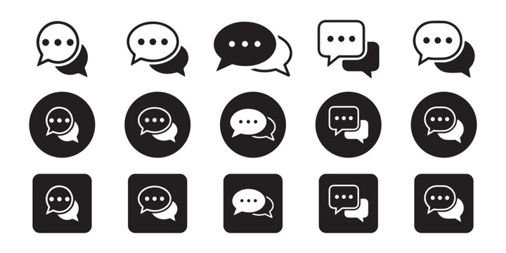 Black chat bubble icons in circles and squares for messages.