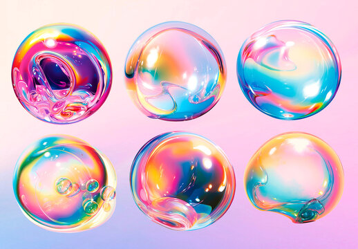 Vibrant Iridescent Bubbles On Gradient Element Set