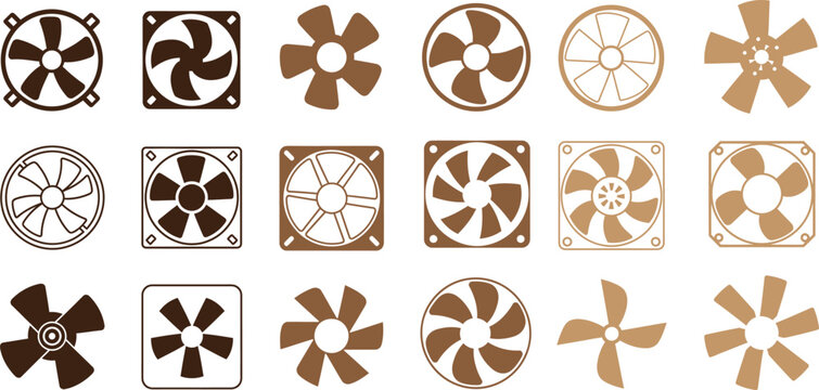 Computer cooling fan icon set vector illustration diverse styles and designs for technical applications