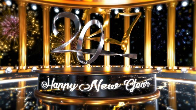 Elegant 2027 New Year Luxury Podium with Fireworks 3D Illustration
