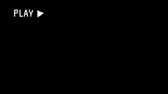 play button on vhs tape recording screen with glitch and static effects, retro media playback, vintage technology interface