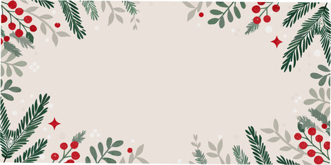 Holly and evergreen floral ornament with red berries vector illustration © Polash
