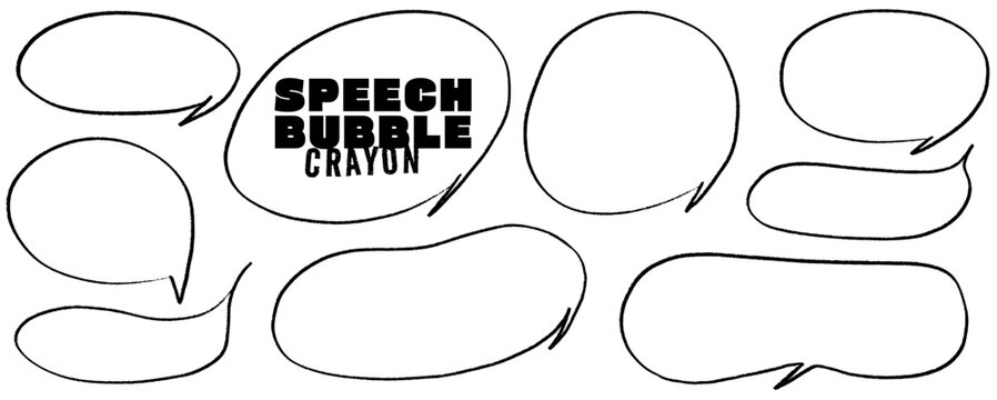 Playful bubble and crayon doodles form a speech box for text, chalk drawn balloon shape, diary vibe, emoji talk. Bubble, crayon, speech, box again.