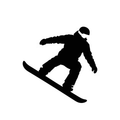 Fototapeta premium Silhouette of a snowboarder performing a trick on a slope.