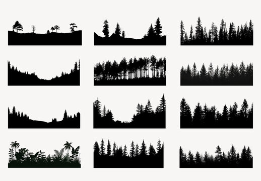 Silhouette Forest Tree Line Element Design Set