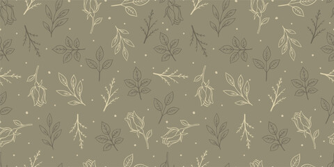 Fototapeta premium Feminine Botanical Seamless Pattern Set for Packaging and Wallpaper