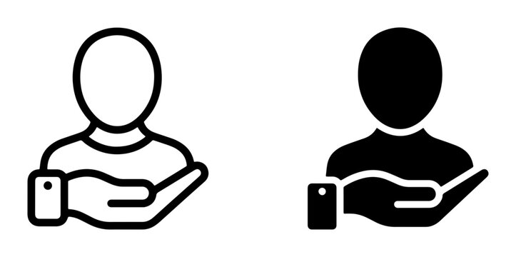 Human Silhouette Icons, Person Holding Hand Symbol, Support and Care Vector Graphics, Assistance and Protection Concepts, Simple Outline and Solid Fill Design