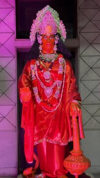 Idol of hindu god hanuman at temple to worship. Religious video concept.