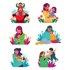 Fototapeta premium Colorful Mother And Child Love Illustration