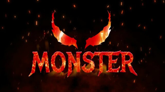 Flaming monster logo with wings on black background