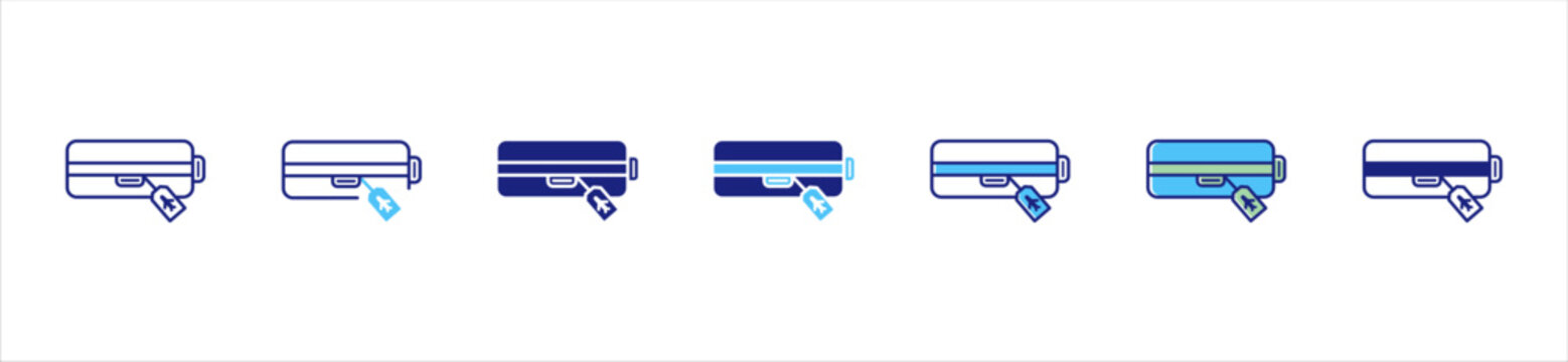 Travel suitcase with baggage tag and barcode for airport check in luggage identification illustration