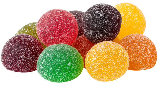 Assorted Colorful Round Sour Candies with Granulated Sugar Coating Isolated on Transparent Background