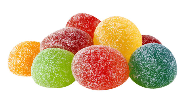 Assorted Colorful Round Sour Candies with Granulated Sugar Coating Isolated on Transparent Background