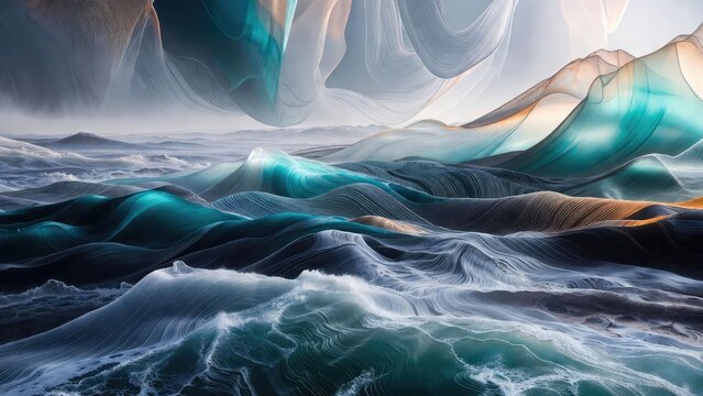Surreal abstract wave patterns digital art oceanic environment gigapixel quality