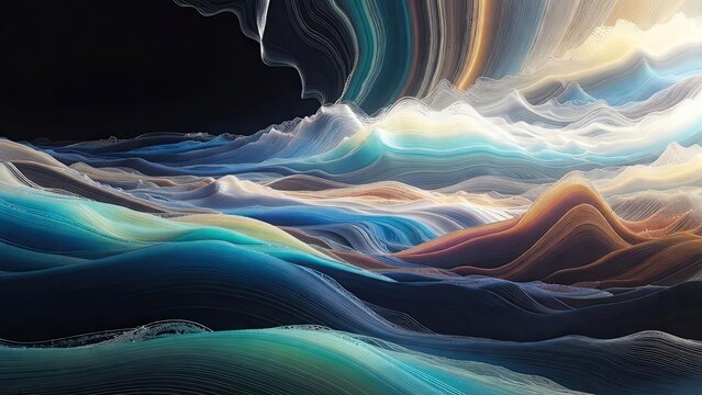 Hypnotic oceanic landscape surreal abstract layered wave patterns in digital art