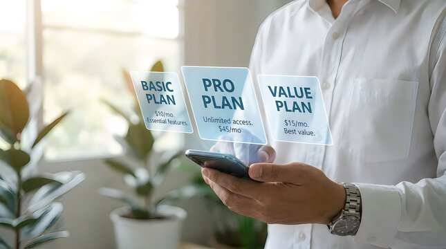 Pricing plans comparison on a smartphone