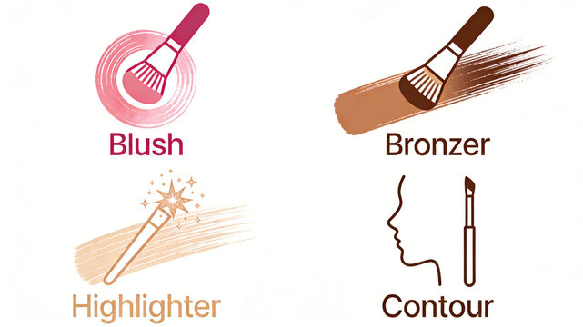 It displays powder blusher, facial makeup and highlight contour, representing the concept of three-dimensional facial makeup and daily makeup, delicate facial shaping and decoration.

