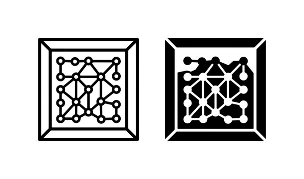 Abstract Network Grid Icon Set, Geometric Connection System, Digital Data Structure, Black and White Vector Graphics