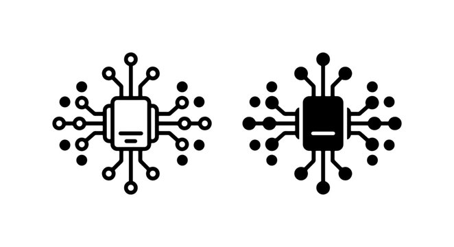 Microchip Icons, Computer Chip Vector Graphics, Central Processing Unit Symbols, Technology and Data Processing Elements