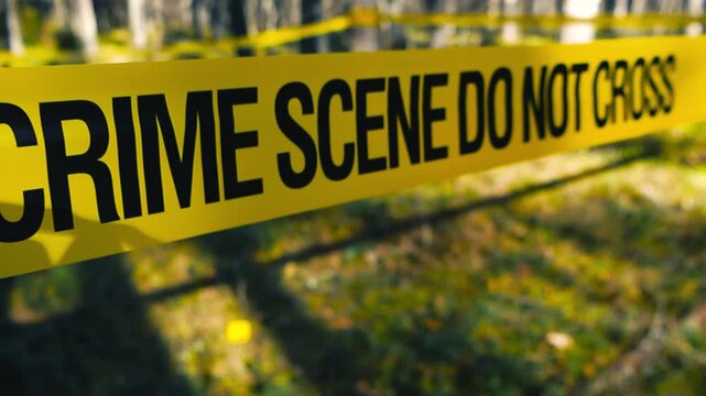 Yellow Police Tape Reading Crime Scene Do Not Cross Cordoning Off a Wooded Area After an Incident