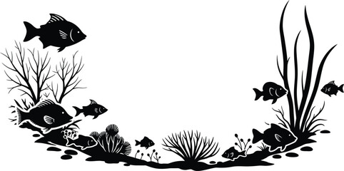Black Fish Swimming Around Coral Reef Silhouette © ishfaquehussain