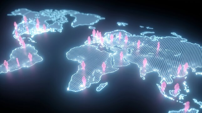 Global Population Distribution Map, a Digital Network Technology concept for Modern Business Strategy and International Human Connection Data Analytics.