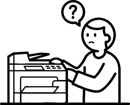 Confused person using office photocopier machine effectively.