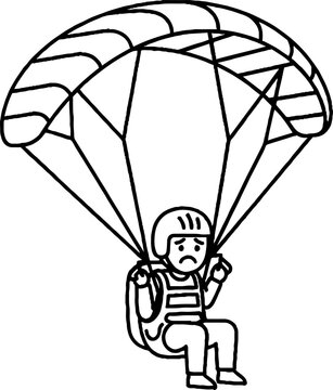 Illustration of Person Parachuting with Sad Expression.