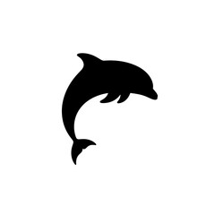 Fototapeta premium Silhouette of a jumping dolphin against a white background.