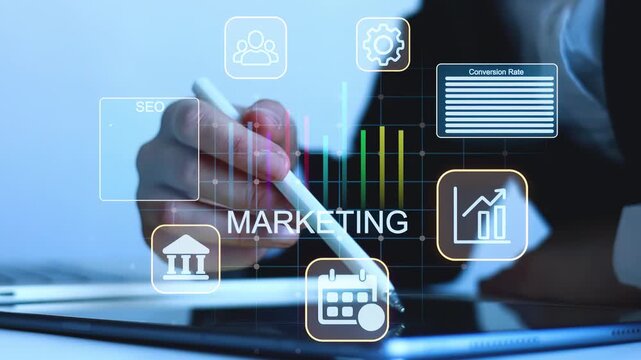 Marketing strategy meeting focuses on data analysis and digital tools for increasing conversion rates and improving online presence.