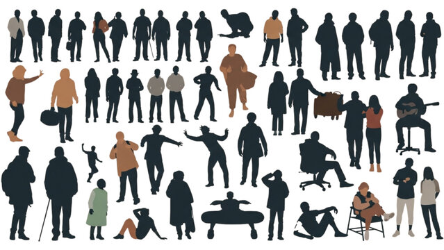 People in various poses and actions in a 2D CAD Vector illustration