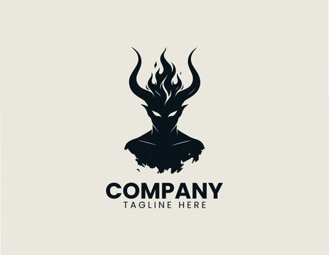 Dark Demon Flame Horn Silhouette Minimalist Black Vector Logo Gothic Abstract Icon