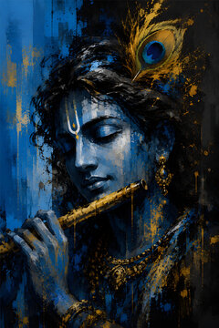 creative artistic modern abstract paint art of lord krishna playing flute