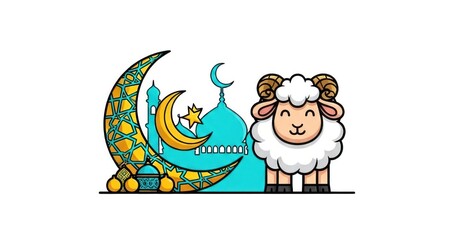 Fototapeta premium Celebrate the joy and blessings of Eid al-Adha with this adorable and festive illustration.