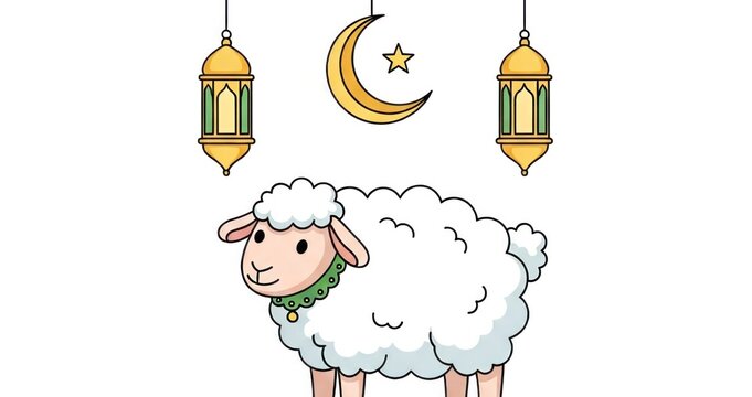 Celebrate the joy and tradition of Eid al-Adha with this adorable festive illustration.