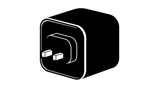 Black and white illustration of a modern wall charger with a sleek design and two usb ports