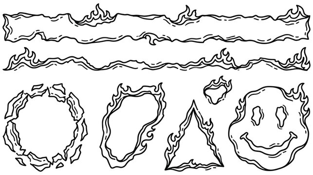 Set of various fire and flame elements with unique shapes and designs.