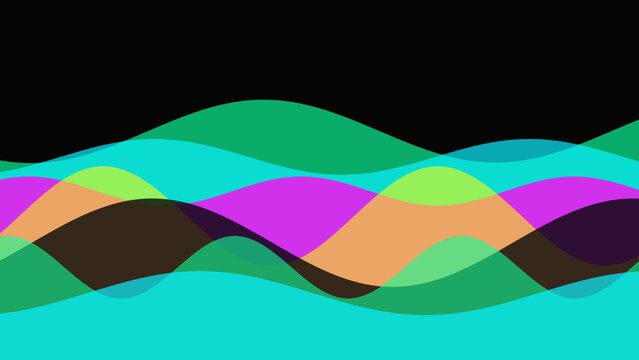 Vibrant abstract waves creating a dynamic and colorful layered pattern against a dark background.