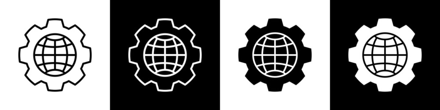 Global black and white icon design concept