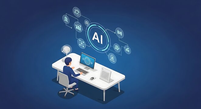 Artificial intelligence brain chip concept illustration.
