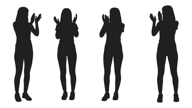 Silhouette of clapping people four identical figures against a white background applaud