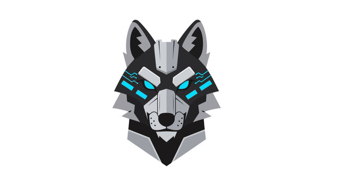 Futuristic Geometric Wolf Head with Glowing Cyber Eyes.