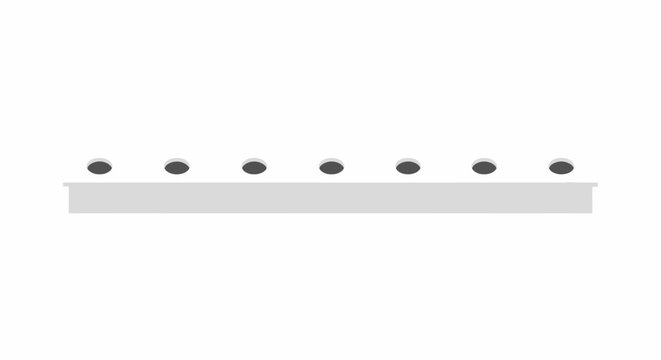 Flat metal bar with five evenly spaced holes.